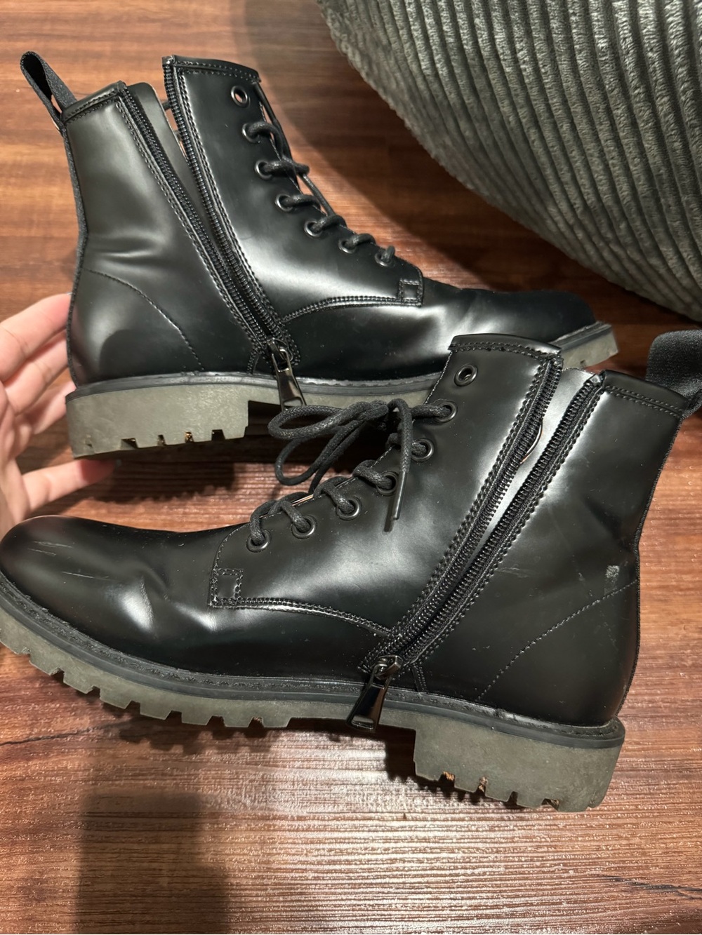 Black Side-Zip Lace-Up Men's Combat Boots